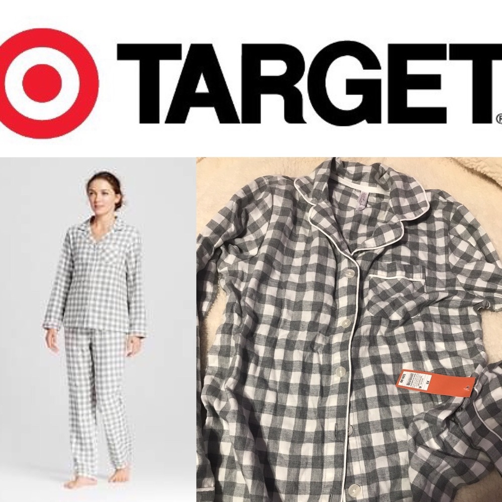 Plaid white and grey two piece PJs